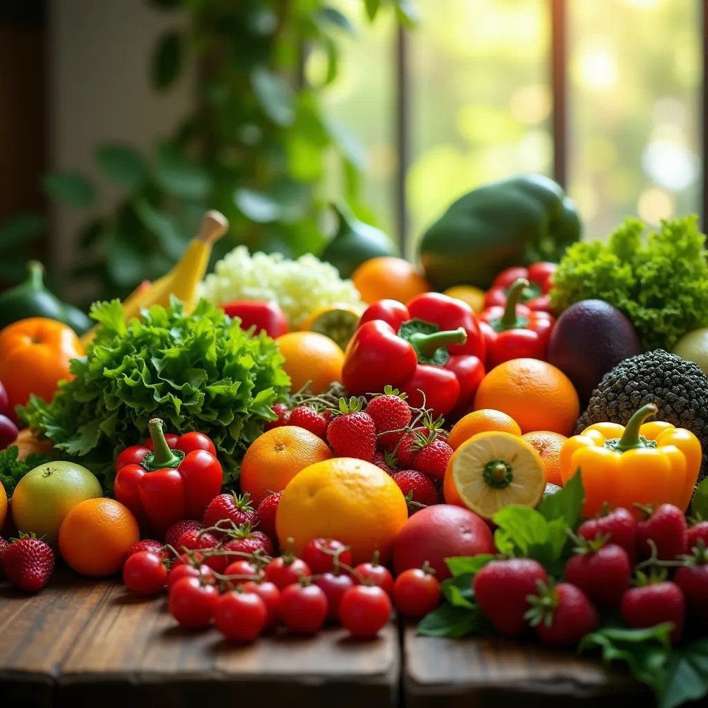 Assortiment de fruits frais et légumes colorés